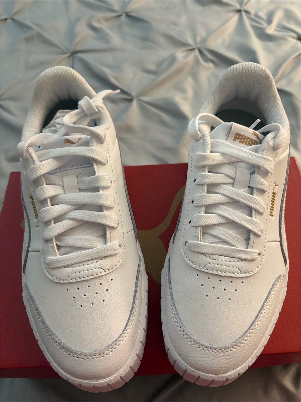 Puma Women’s White Sneakers with Gold Accents